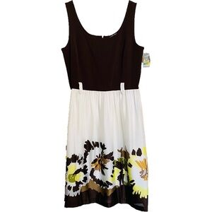 Ellen Tracy Brown Floral Print Baby Doll Dress 12 NWT